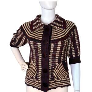 Anthropologie Lia Molly Shrug Cardigan Wool Blend Knit Striped Unique Twee Sz XS